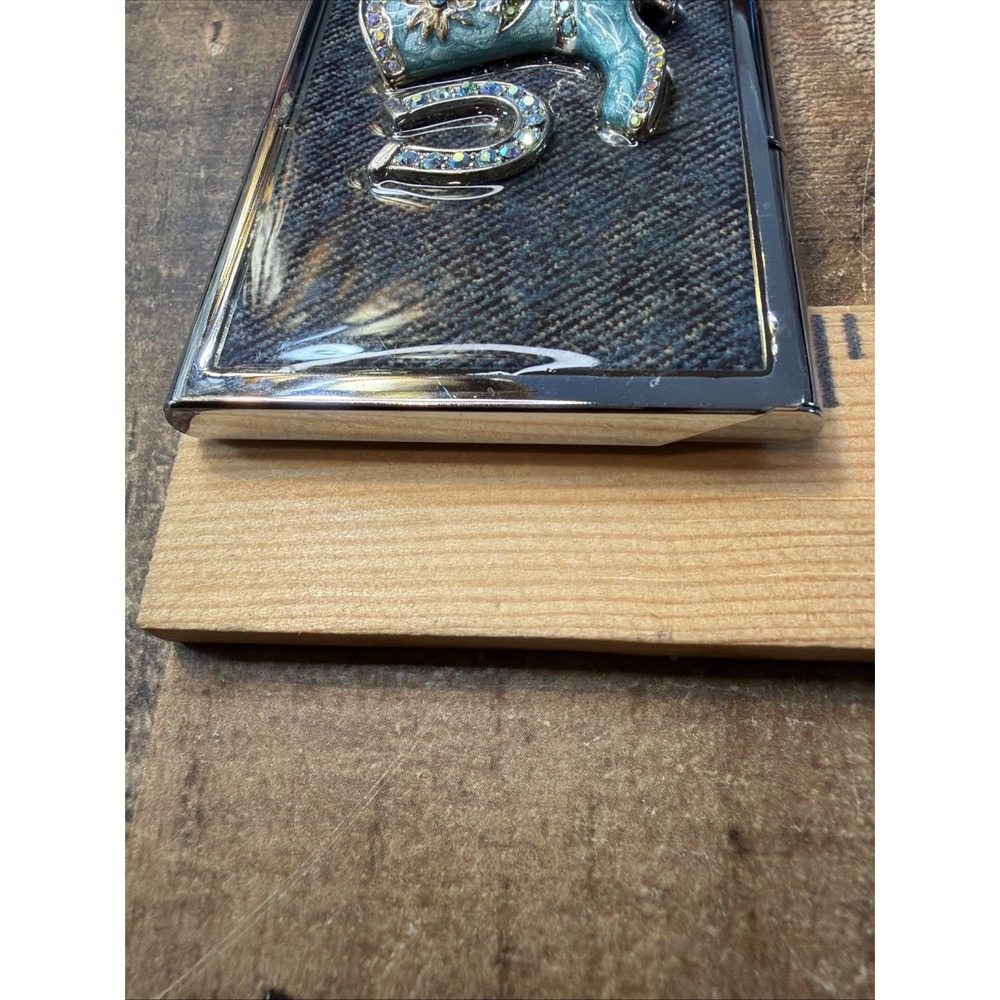 Western Cowgirl Compact Mirror Turquoise Boot Horseshoe Rhinestone Denim Purse - Picture 16 of 16